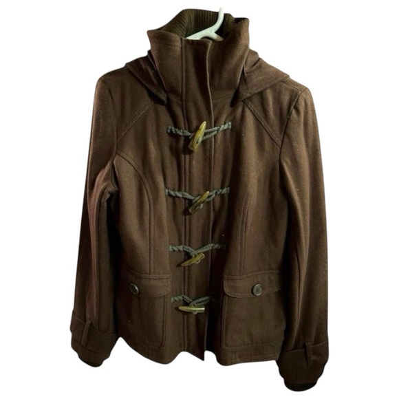 dELiA*s Vintage Y2K Chocolate Brown Hooded Wool Blend Duffle Coat - Picture 1 of 6